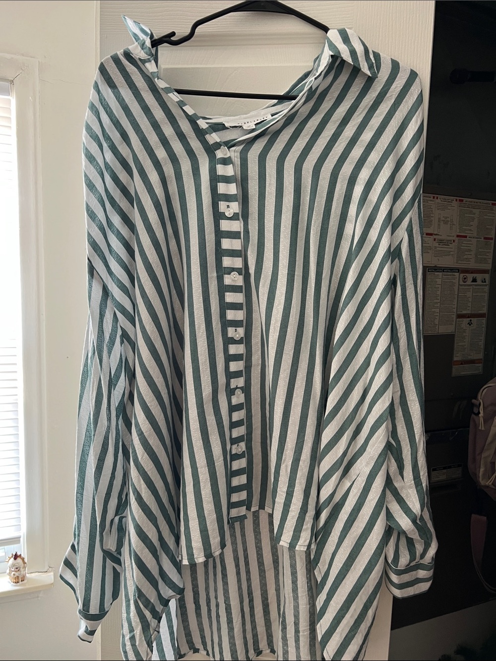 Jane and Delancey Green & White Striped Button-Up Blouse